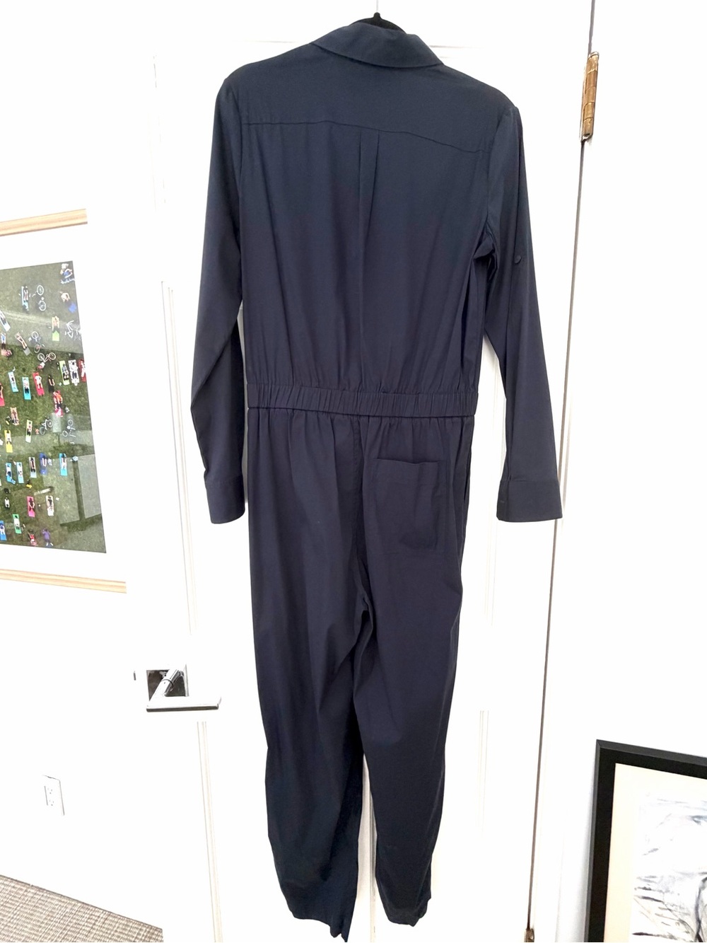 Theory | Peak Lapel Chino Wash Shirt Cotton Blend Jumpsuit | Size M | Navy - Picture 4 of 12